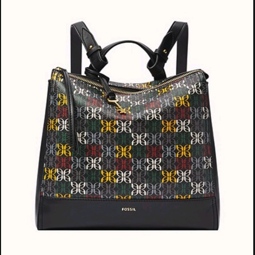 Fossil Women's Black and Multicolor Geometric Backpack